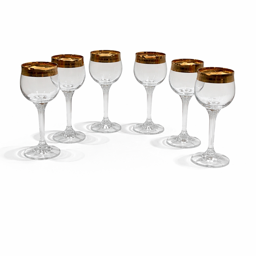 Theresienthal Concord Crystal Wine Glasses with 24K Gold Minton Rim — Set of 6