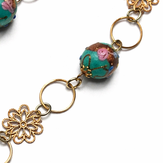 Vintage Venetian Fiorato “Wedding Cake” Bead Necklace | Murano Glass, Gold Filigree Flower Spacers | Mid-Century