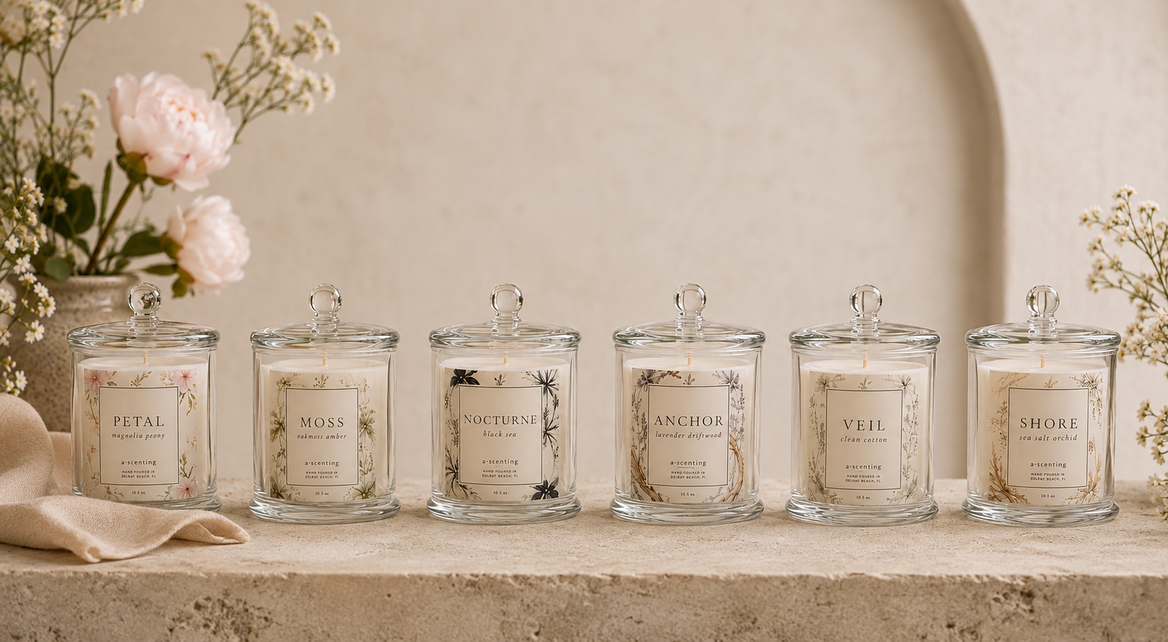 The complete Conservatory collection of six reusable glass cloche candles