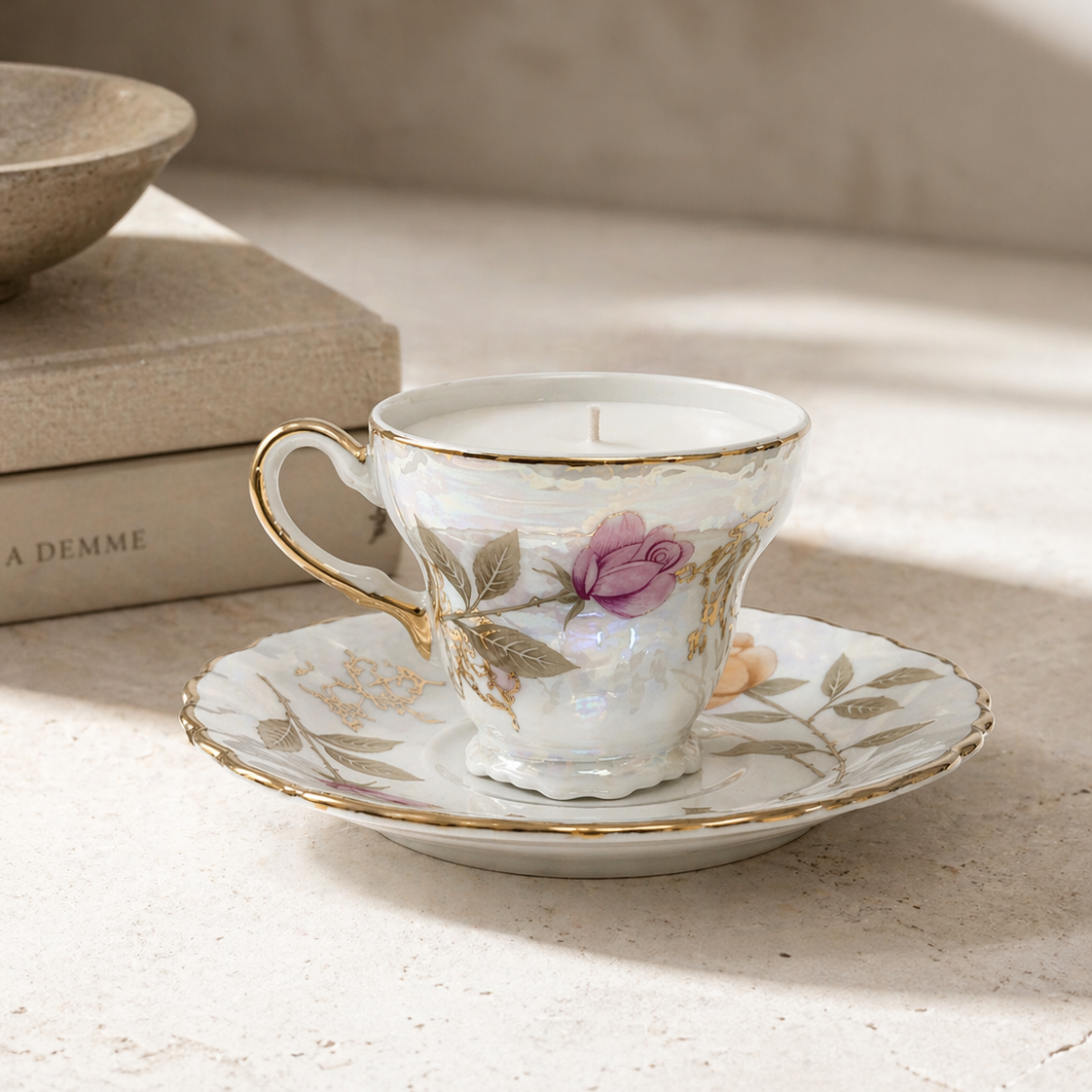 Petal hand poured soy candle in Vintage Japanese Lusterware Demitasse