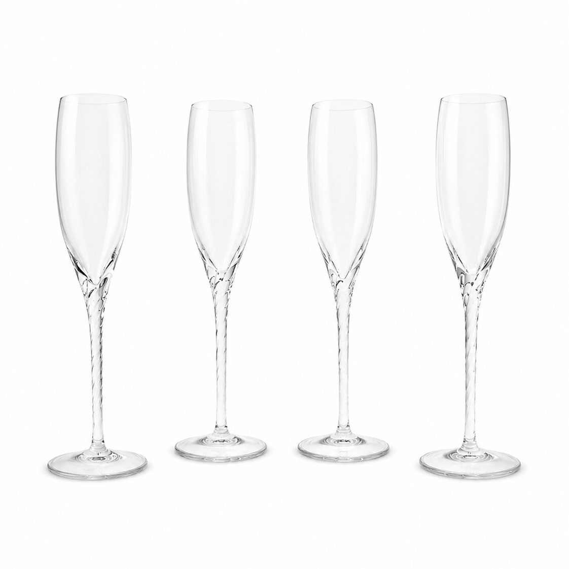 Lenox Set of four clear champagne flutes on a white background