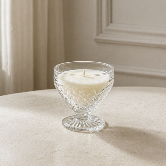 Petal hand poured soy candle in Vintage Cut Crystal Sherbet Coupe