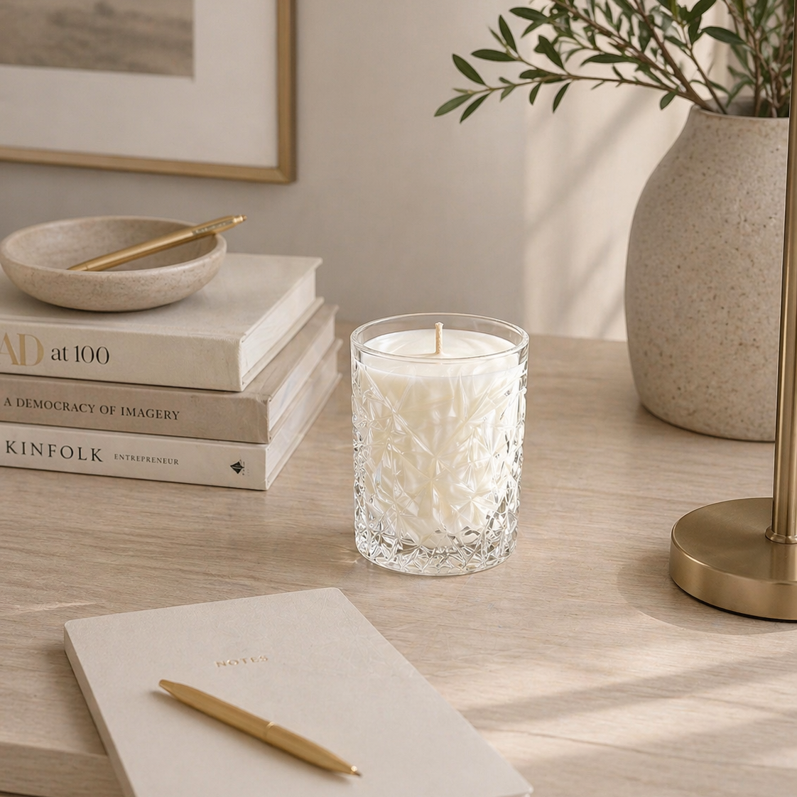 Petal hand poured soy candle in Vintage Cut Crystal Rocks Glass