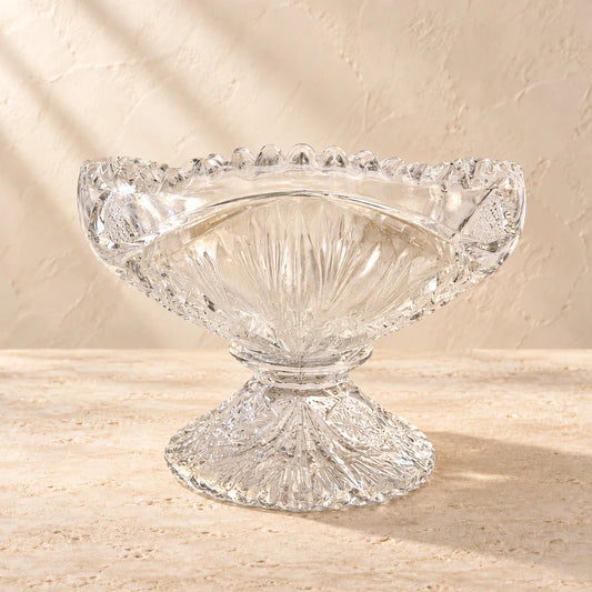 Petal | Vintage Pressed Glass Compote candle styled on a warm ivory background