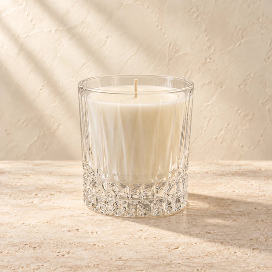 Veil | Vintage Cristal d’Arques Longchamp candle styled on a warm ivory background