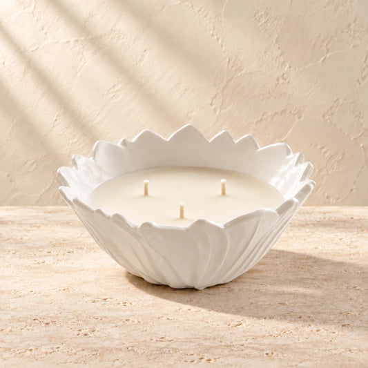 Shore | Vintage Porcelain Flower Bowl candle styled on a warm ivory background