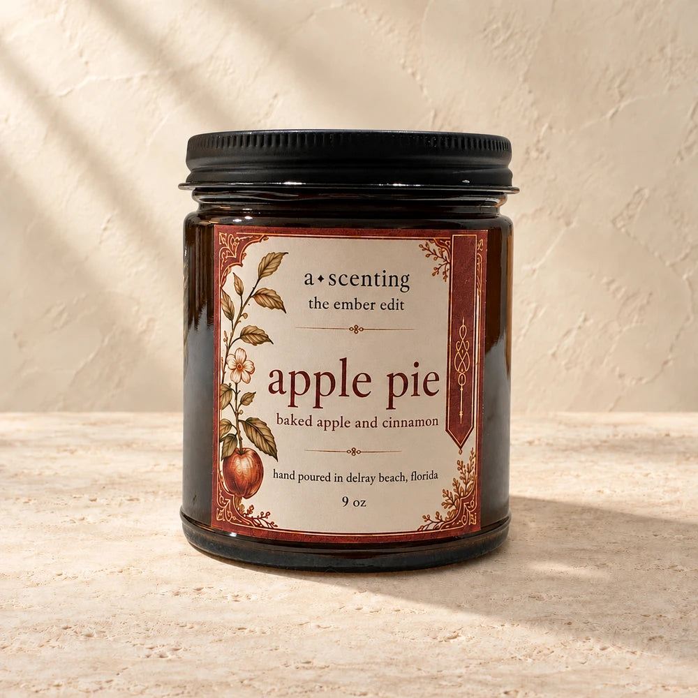 Apple Pie | Baked Apple & Cinnamon candle styled on a warm ivory background