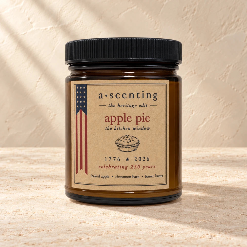Apple Pie | Baked Apple & Cinnamon candle styled on a warm ivory background