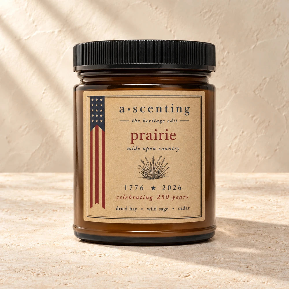 Prairie | Sun-warmed grass, wild sage & warm hay candle styled on a warm ivory background