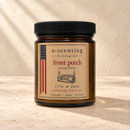 Front Porch | Honeysuckle & Jasmine candle styled on a warm ivory background