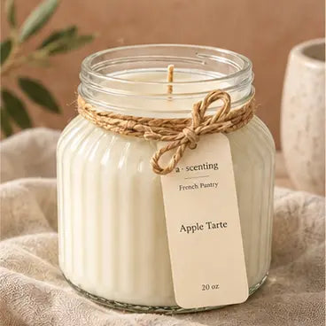 French Pantry ribbed glass candle with twine and botanical styling